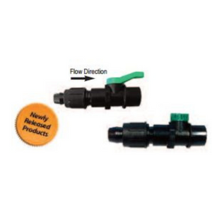 Perma-loc hose flushing valves by Irritec with text indicating flow direction